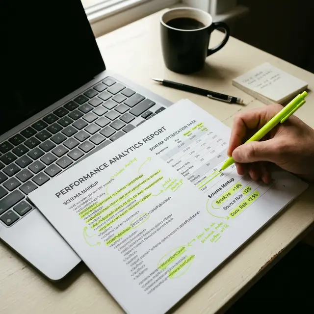 Structured data schema highlighted on printed analytics report