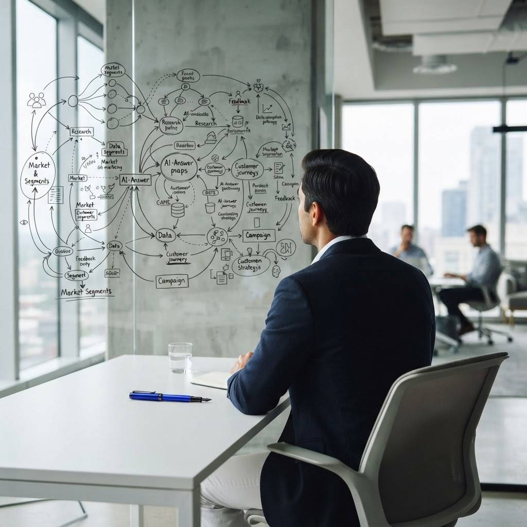 Marketing leader planning strategy in a minimalist office