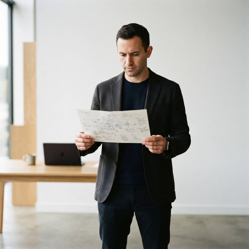 Professional reviewing a strategic decision document