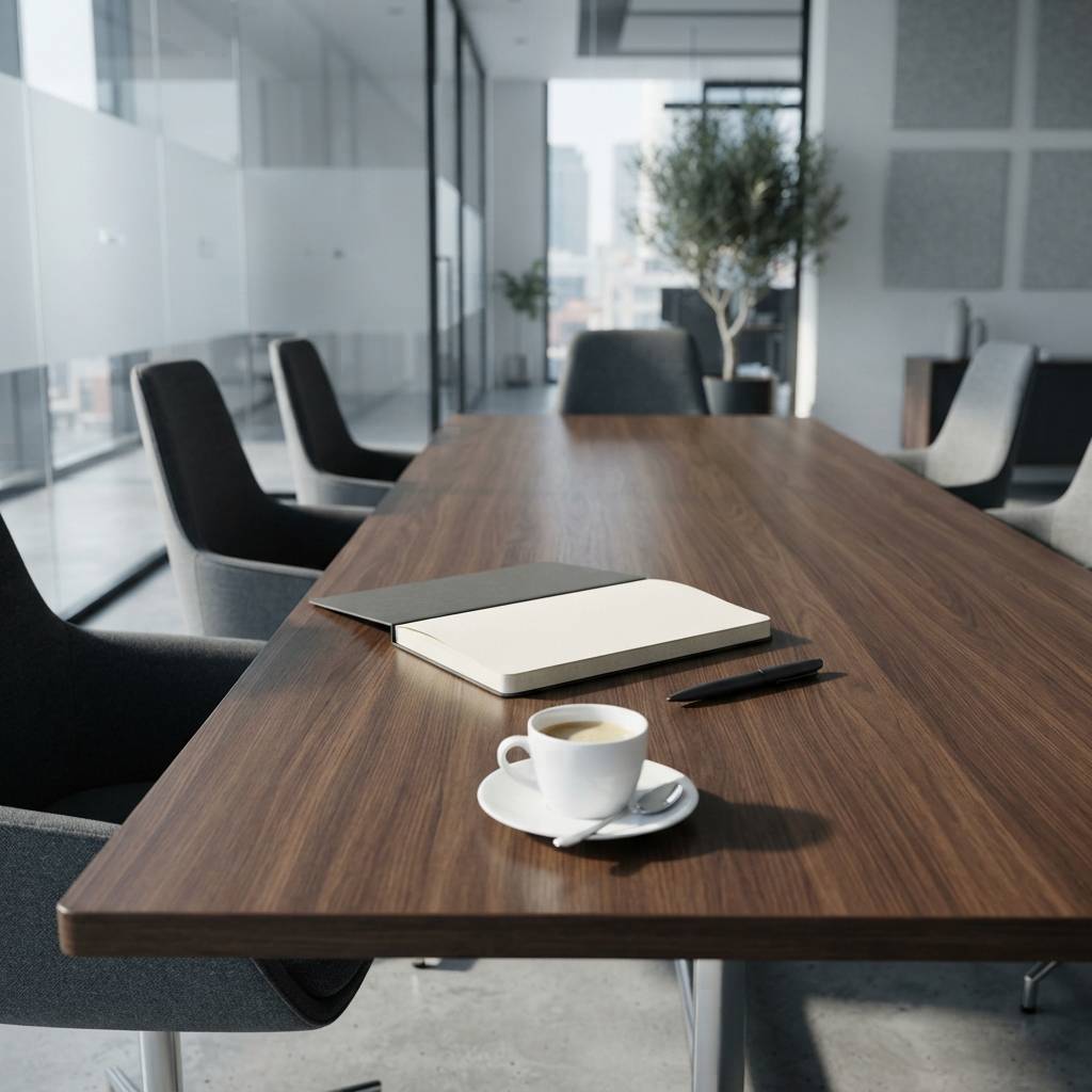Clean boardroom setting ready for B2B strategy planning