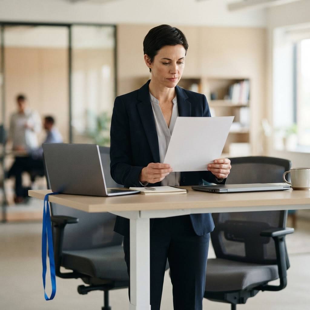 A marketing leader reviewing a document with focused intention