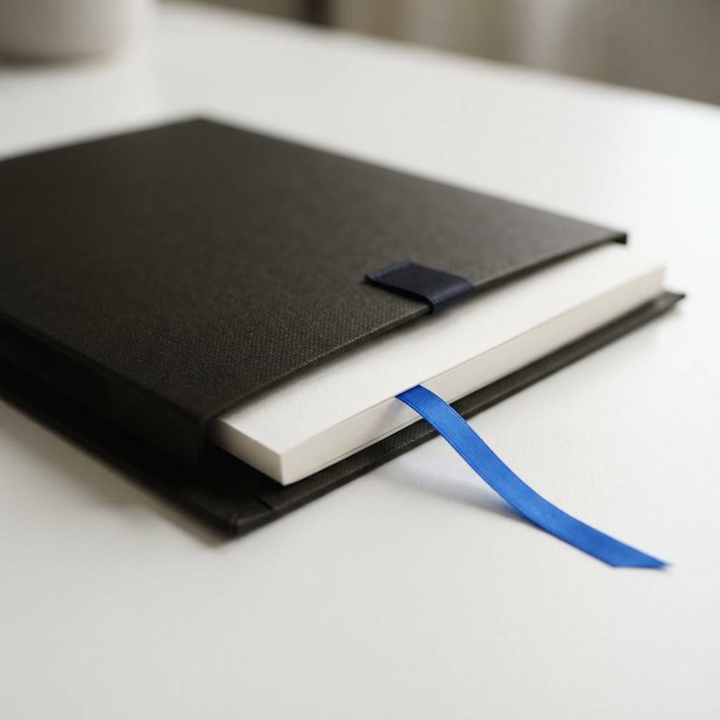 Document folders with a blue ribbon accent