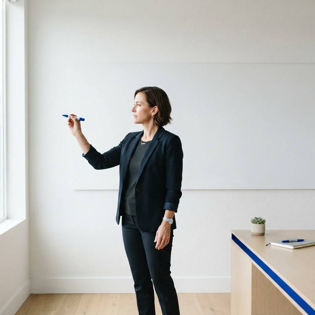 Professional preparing to draw a strategy on a whiteboard