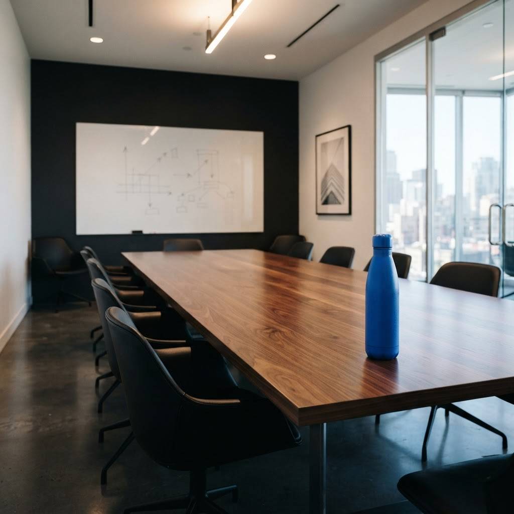 A clean and modern minimalist office conference room