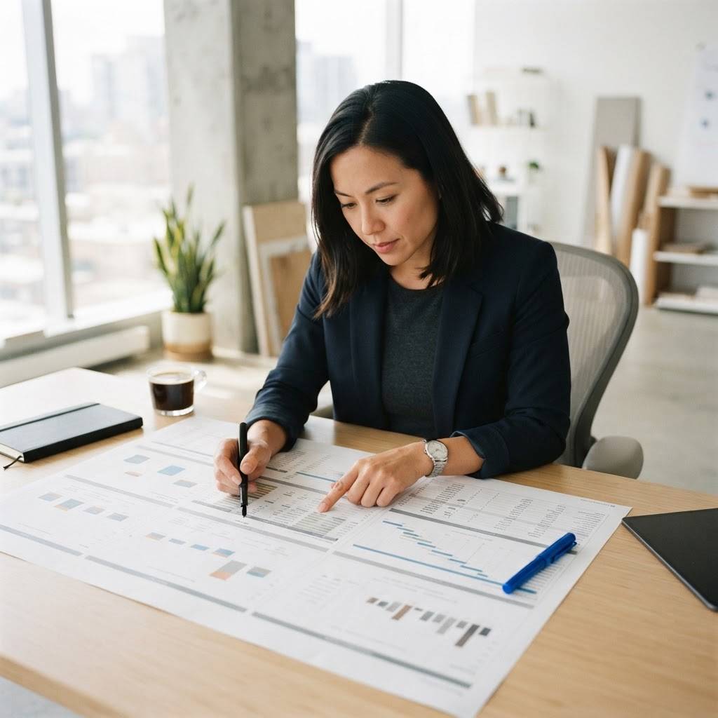 Marketing strategist reviewing a budget allocation plan