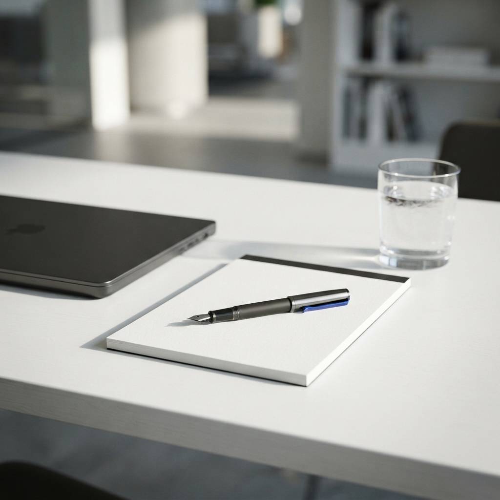 Professional workspace with notebook and laptop