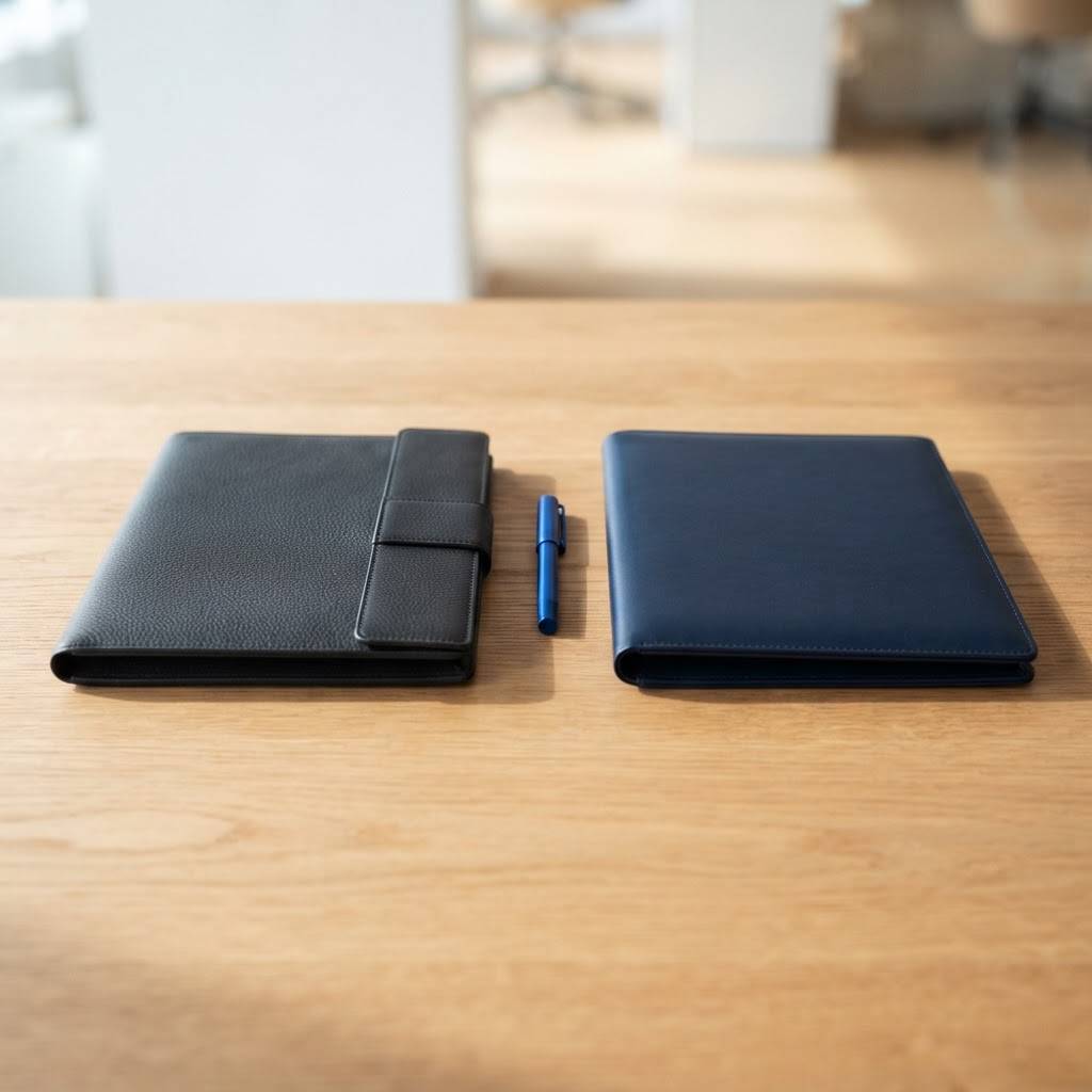 Two professional portfolios on a table representing agency choice