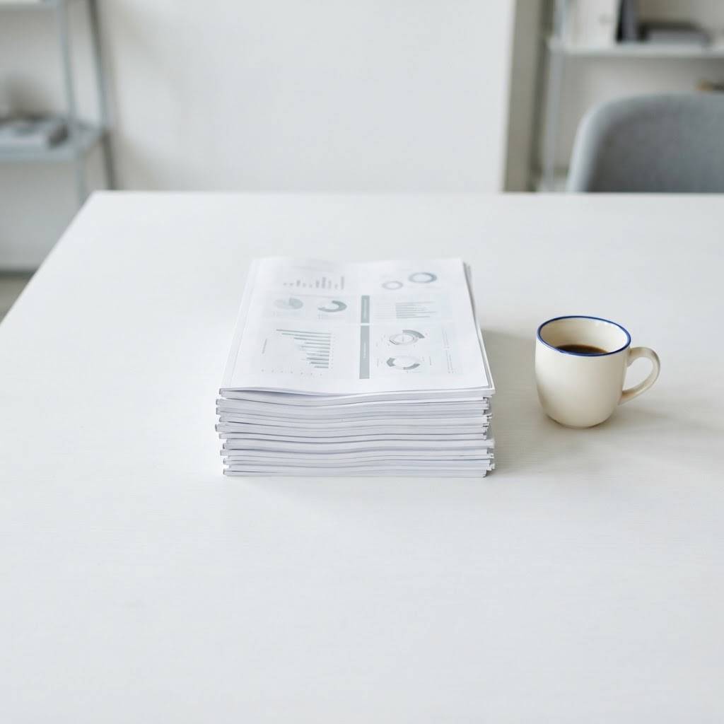 Professional strategy documents on a clean white desk