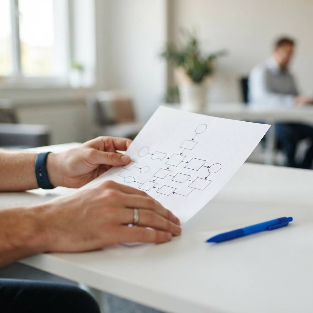 Professional hands preparing strategy documentation on white desk