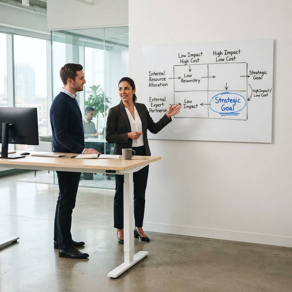 Marketing leader evaluating managed versus internal AI strategy