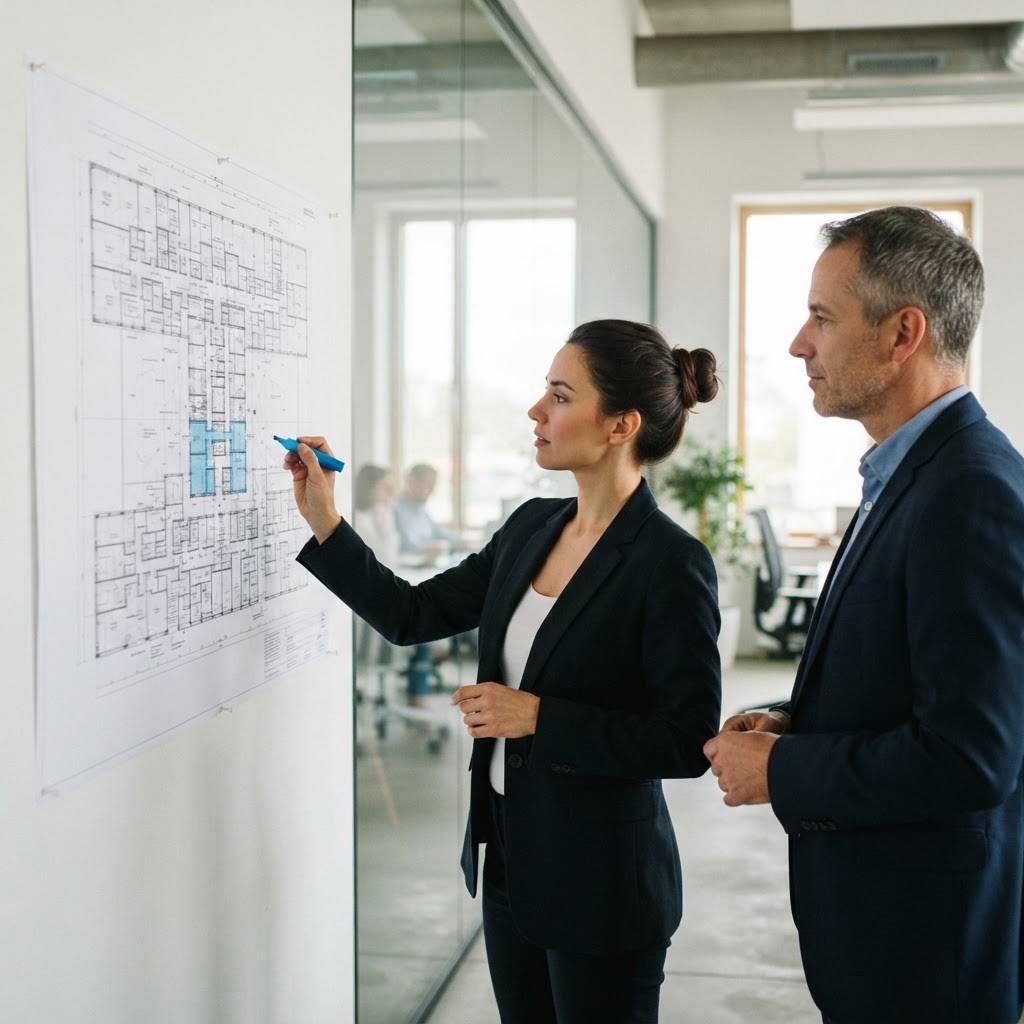 Two strategists collaborating on a project plan