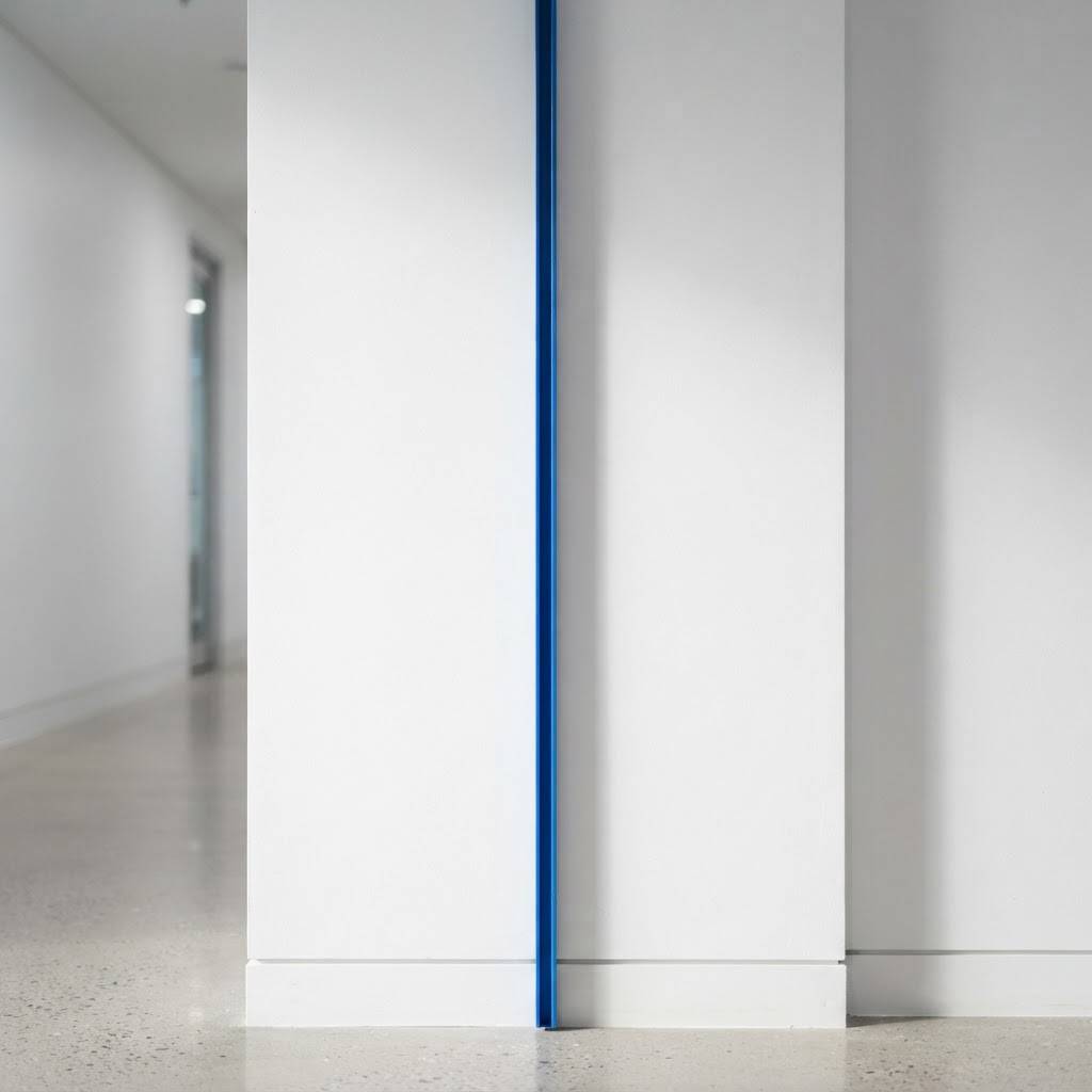 Minimalist office wall with a vertical electric blue accent strip