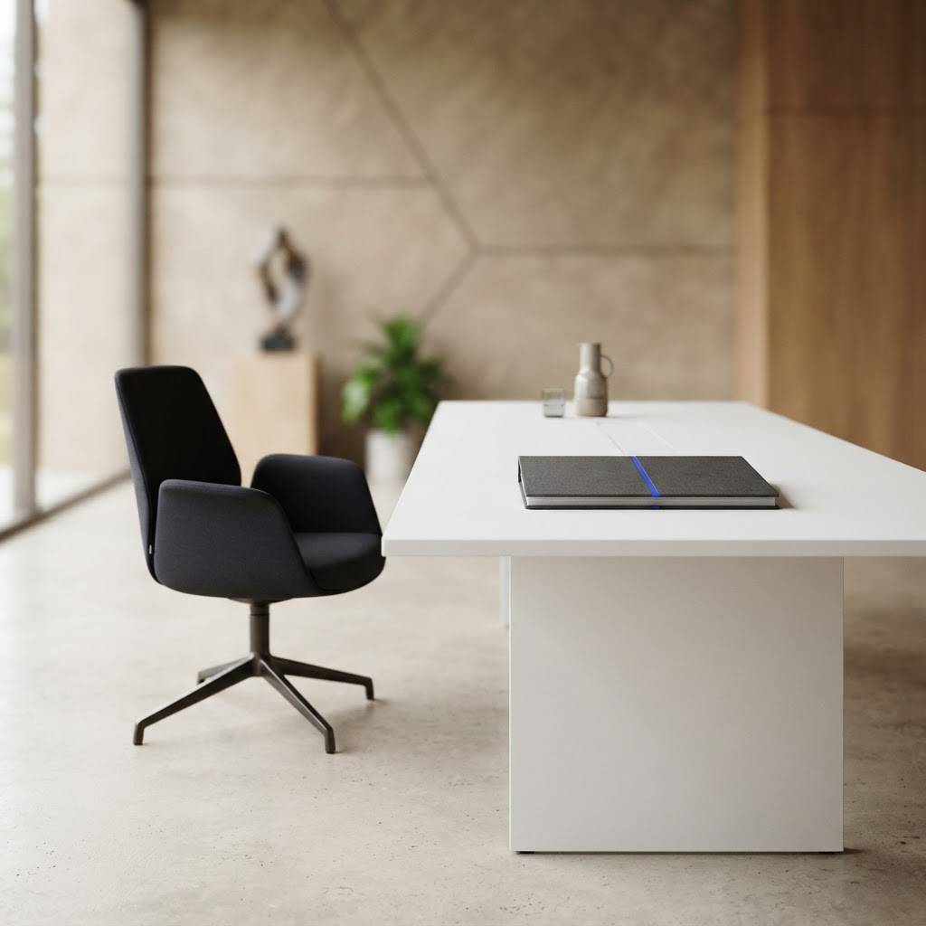 Empty office chair versus professional strategy document