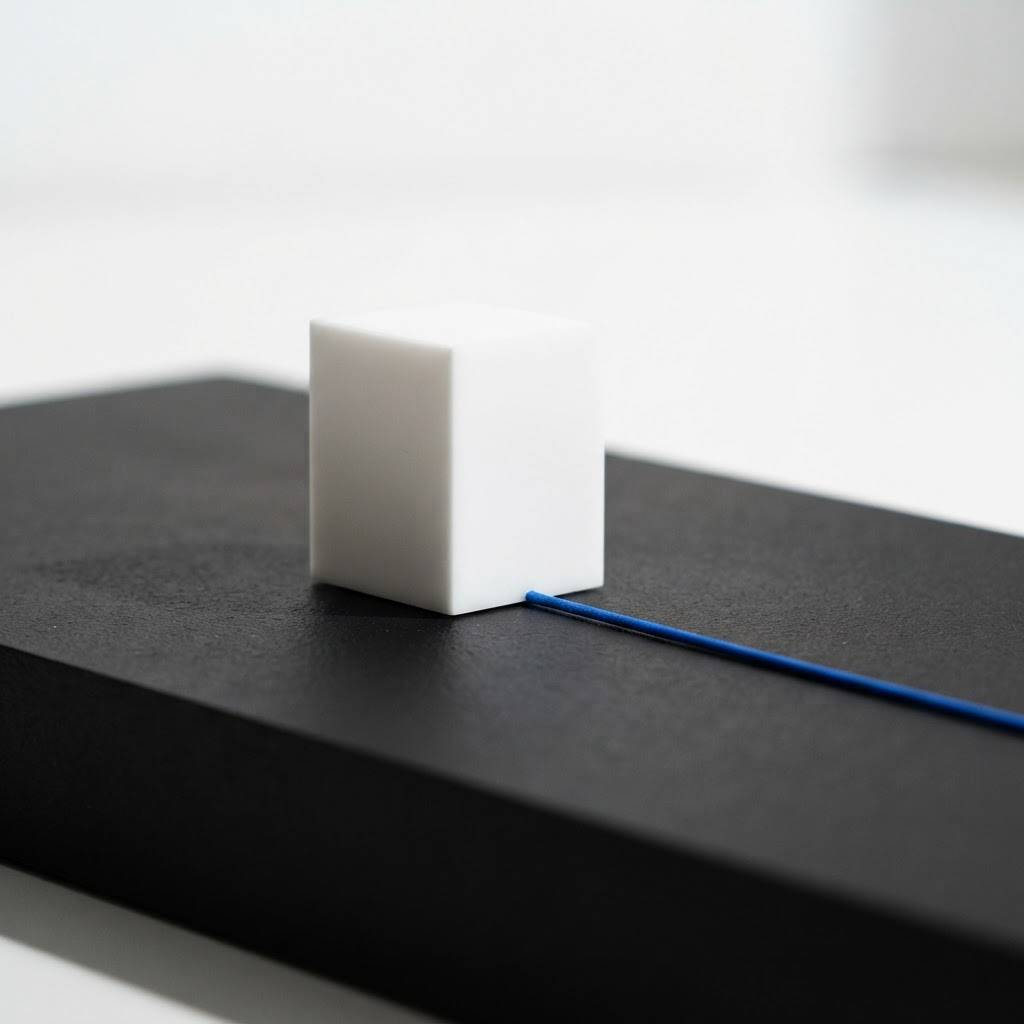 Clean white structural block with a single electric blue accent line