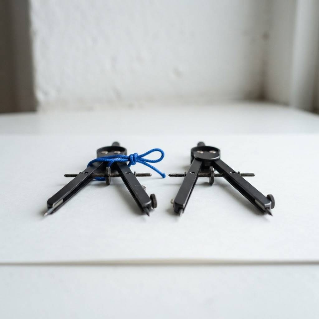 Architectural drafting compasses with a blue cord accent