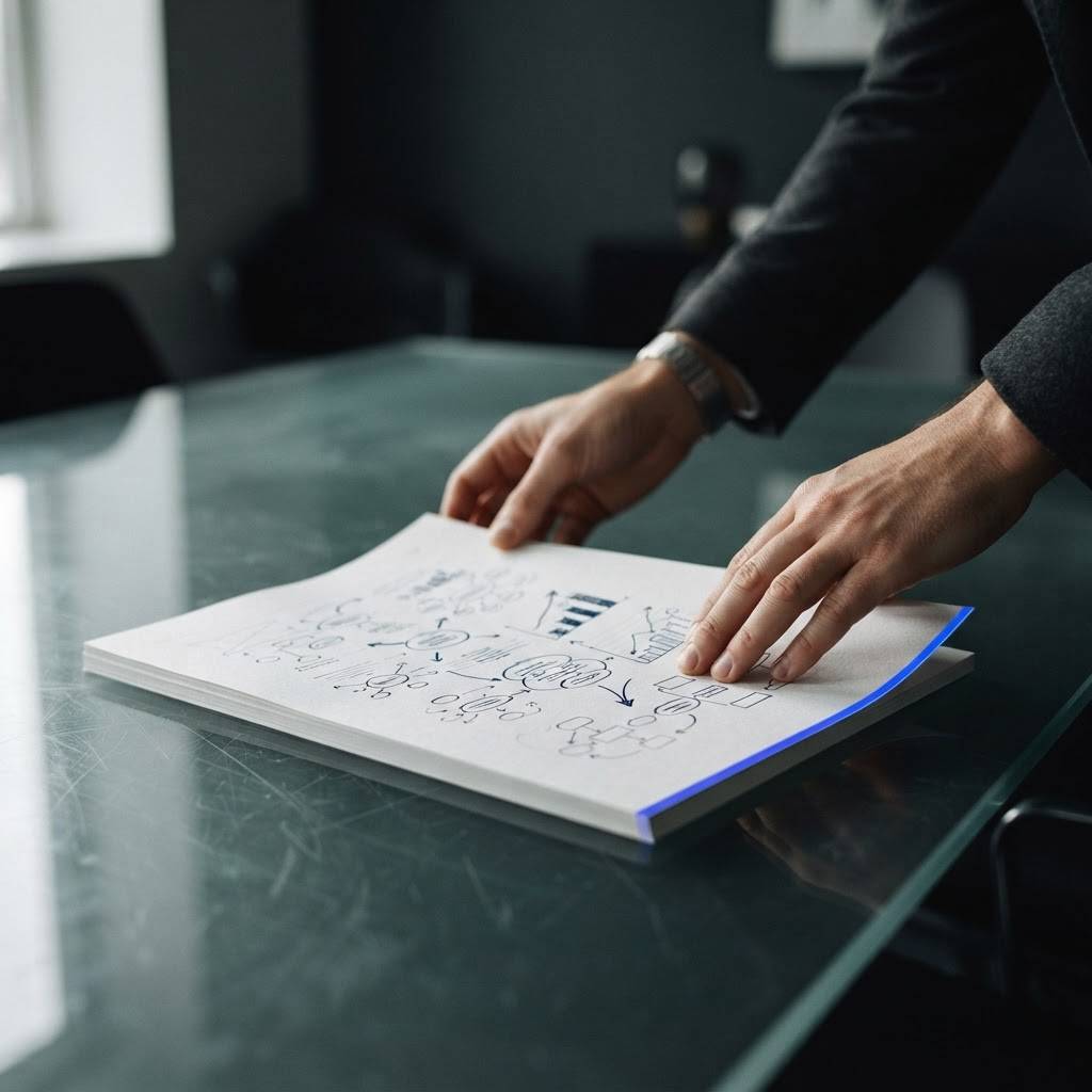 Professional hands reviewing a strategic business document