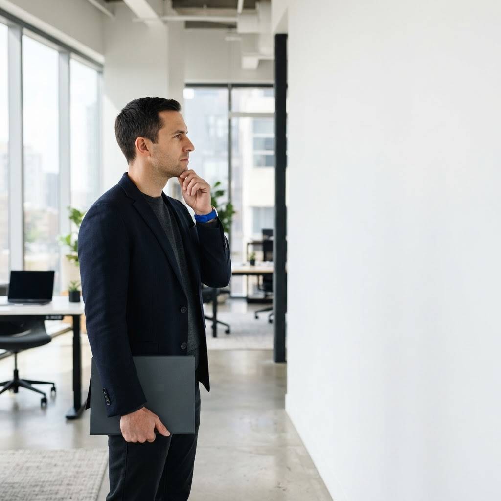 A B2B SaaS founder looking at a blank wall