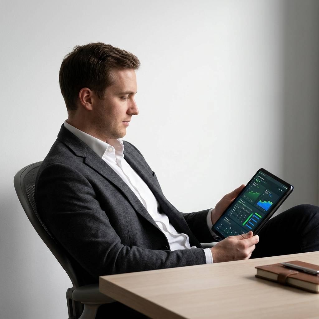 SaaS leader reviewing competitive SEO dashboard on tablet