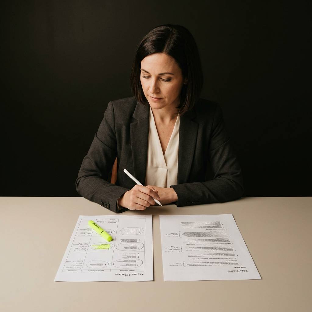 Marketing leader comparing SEO and copywriting documents