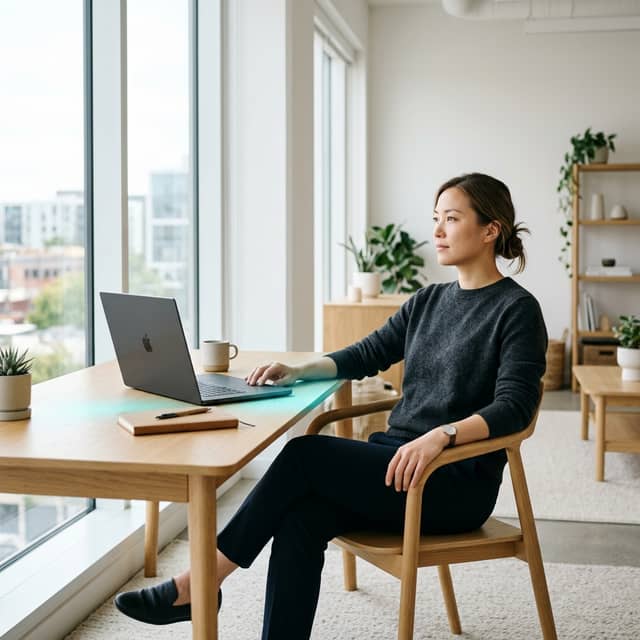 Founder relaxed at bright workspace with clarity light