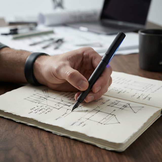 Professional hand with premium pen on clean paper