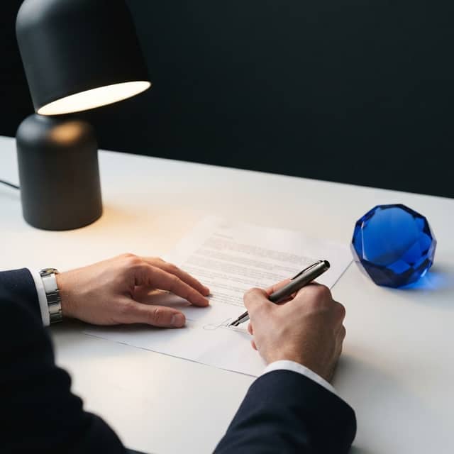 A business professional preparing to sign a contract