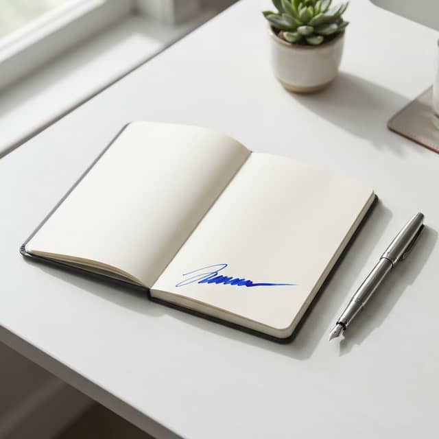 Minimalist desk setup with contract and pen