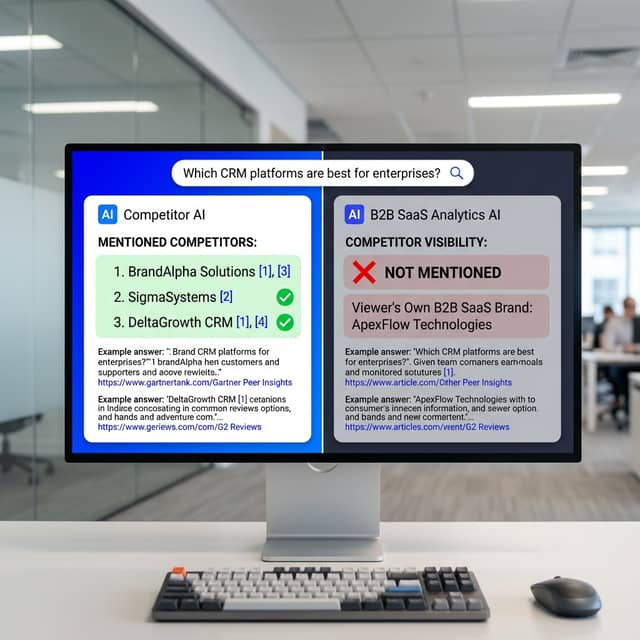AI answer engine showing cited competitors versus absent brand