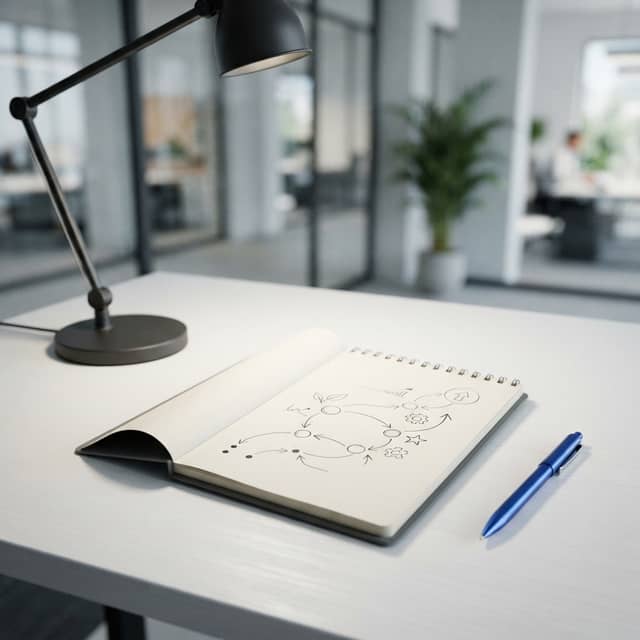 A handwritten project timeline on a clean minimalist desk