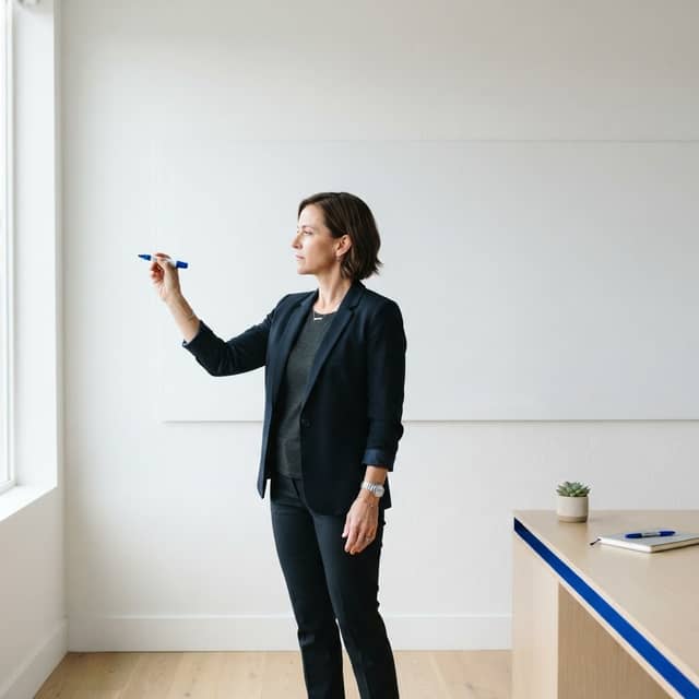 Professional preparing to draw a strategy on a whiteboard