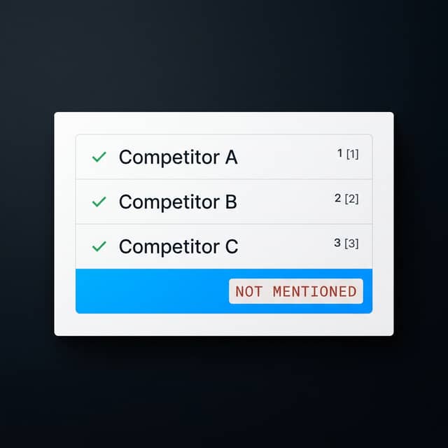 AI answer engine card showing cited competitors and missing brand