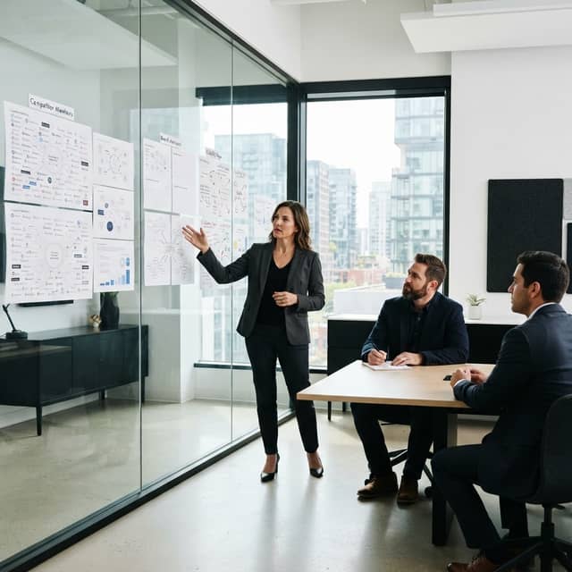 B2B SaaS strategists reviewing competitive market visibility research