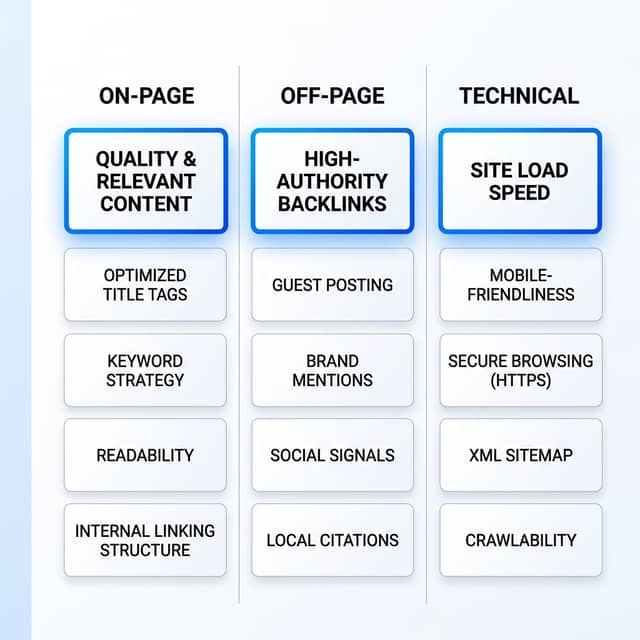 SEO ranking factor priority framework dashboard