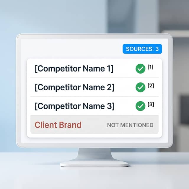 AI answer card showing competitors cited, brand absent