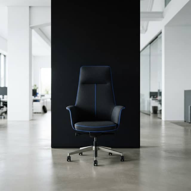Modern office chair with blue accent trim