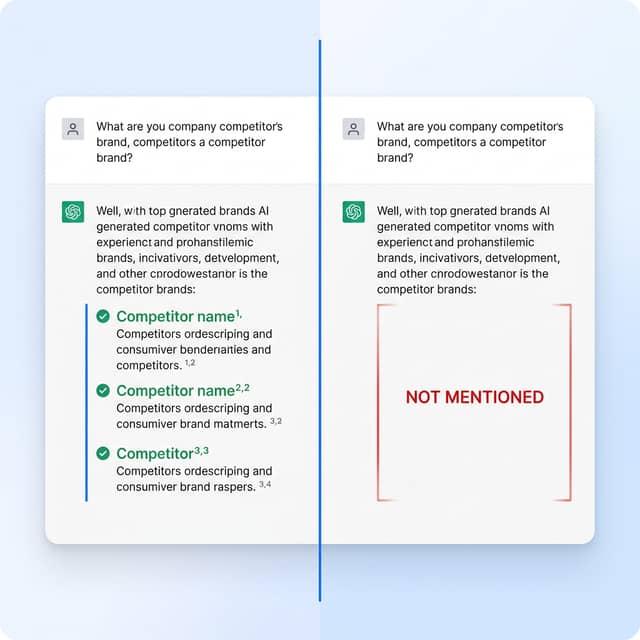 AI answer engine showing competitor citations versus brand absence