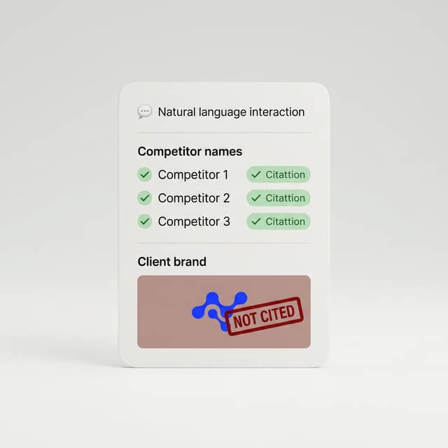 Answer engine card showing competitors cited, brand absent