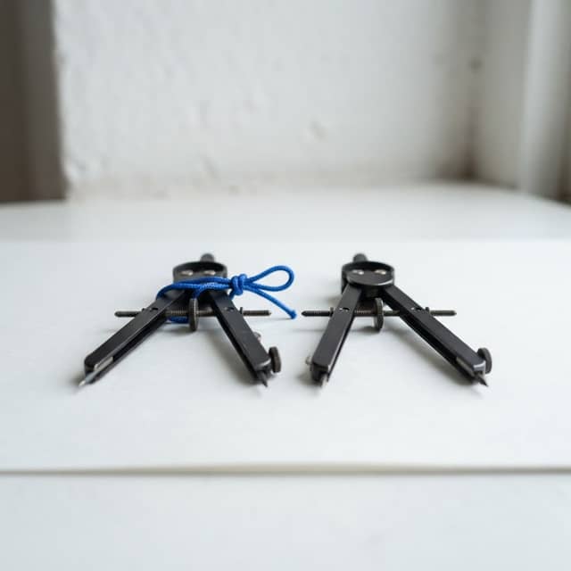 Architectural drafting compasses with a blue cord accent
