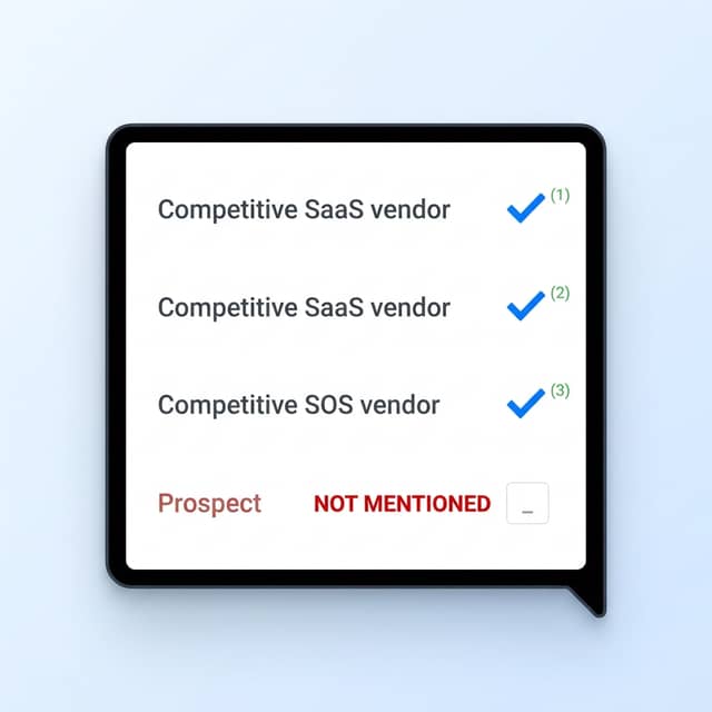 Answer engine card showing cited competitors, missing brand