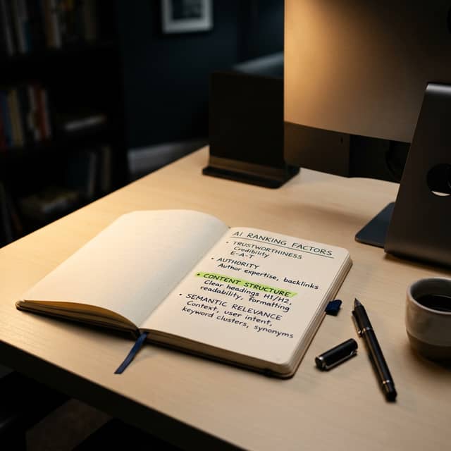 Workspace notebook with AI ranking factor analysis