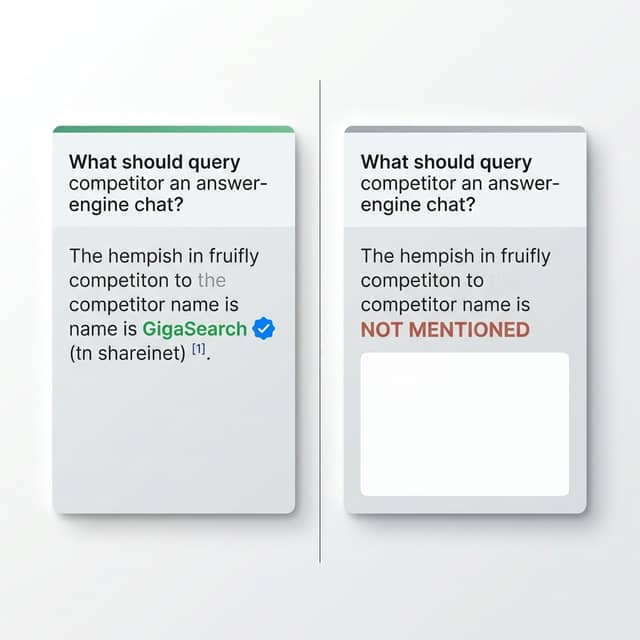 Competitor cited in AI answers versus brand absent from results