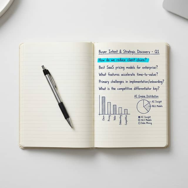 Buyer question research notebook and frequency chart