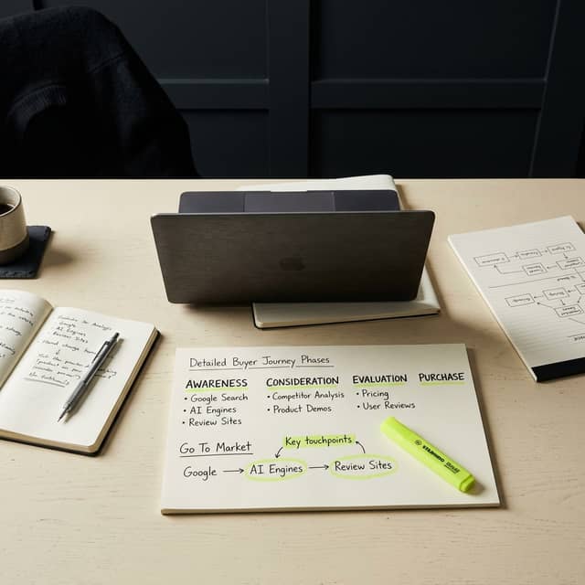 Desk strategy planning with buyer journey mapping