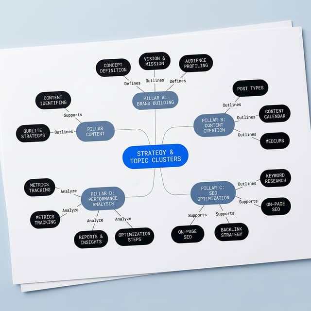 Topic cluster diagram with linked content hierarchy