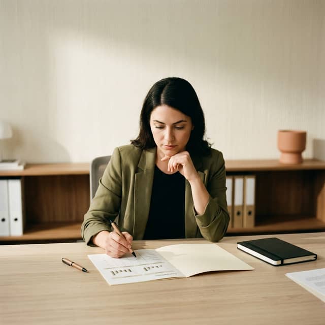 Marketing leader evaluating strategic framework at desk