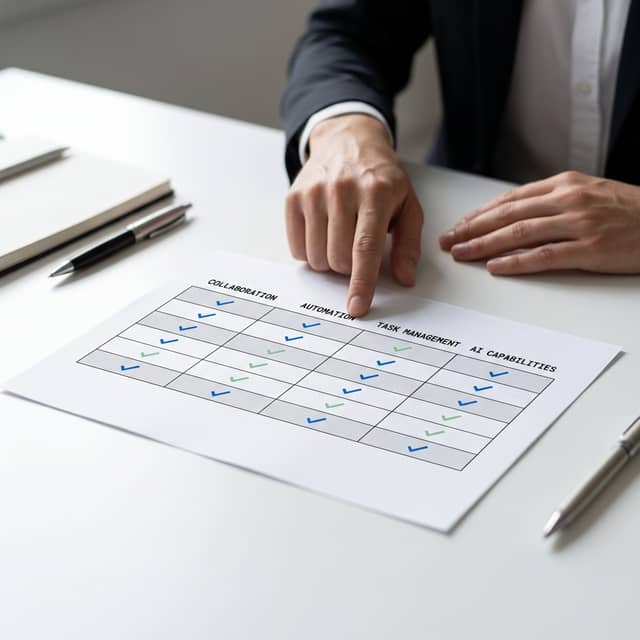 Professional evaluating productivity tool decision matrix framework