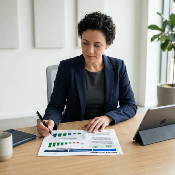 Professional reviewing AI citation and visibility metrics report