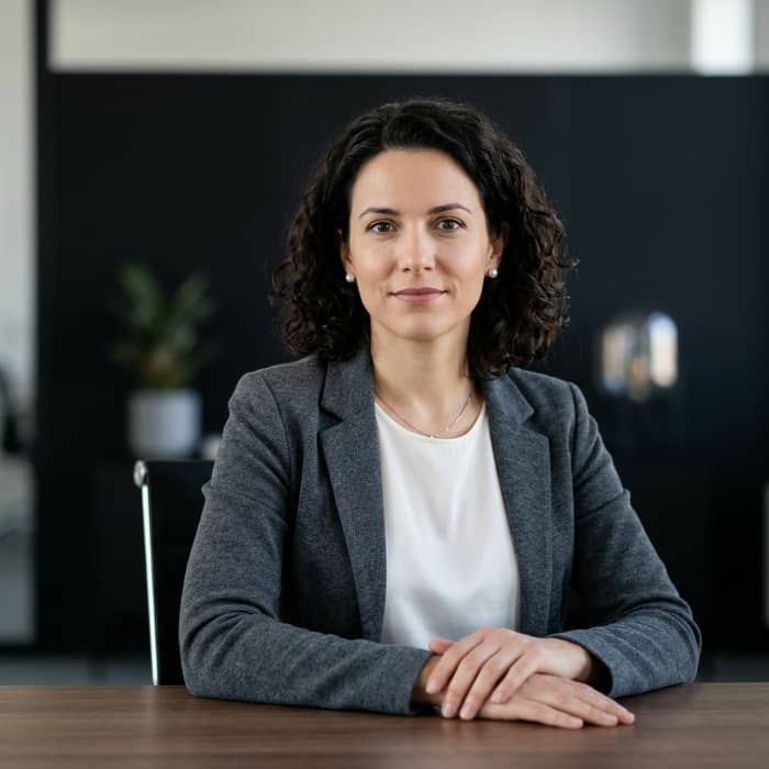 Confident B2B SaaS leader in strategy meeting setting