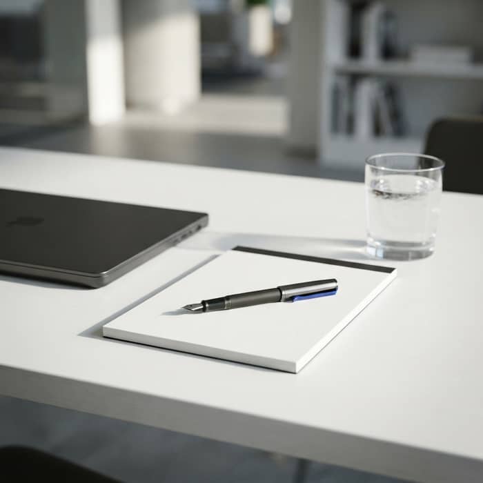 Professional workspace with notebook and laptop