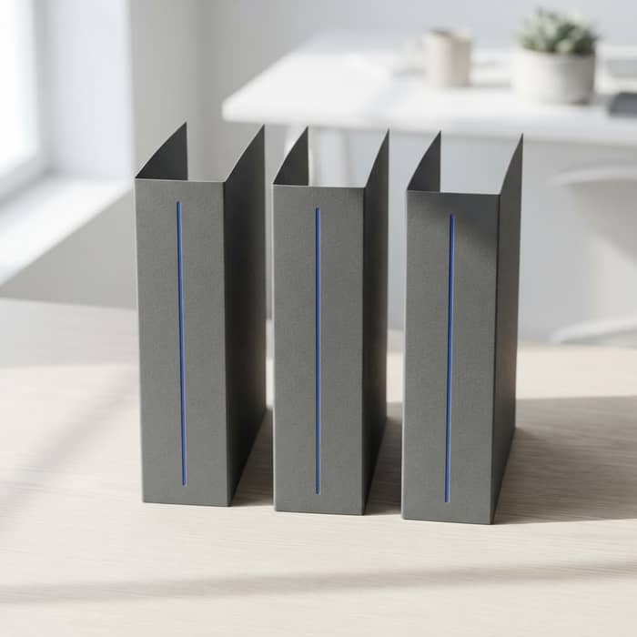 Three organized folders on a desk representing distinct technical entities